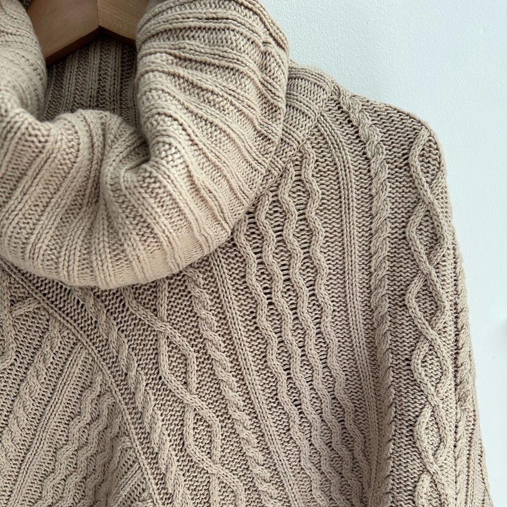 BCBGMaxAzria Beige Cable Knit Turtleneck Sweater
